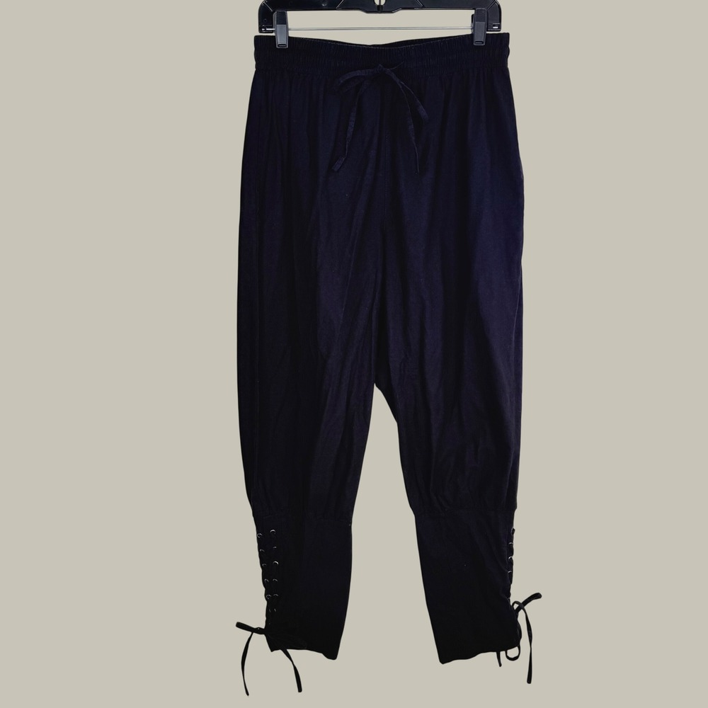 Womens Black Lace Up Cuff High Rise Drawstring Jogger Pants Size Small